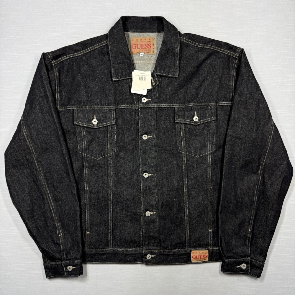 Vintage Guess Jean Denim Jacket Mens XXXXL 4XL Black Trucker USA NWT